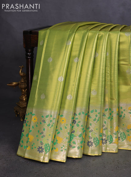 Tissue paithani saree light green with zari woven buttas and zari woven paithani style border