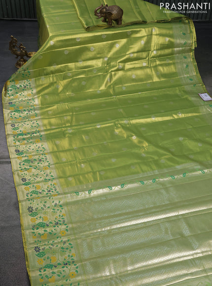 Tissue paithani saree light green with zari woven buttas and zari woven paithani style border