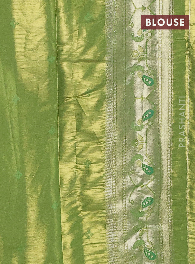 Tissue paithani saree light green with zari woven buttas and zari woven paithani style border
