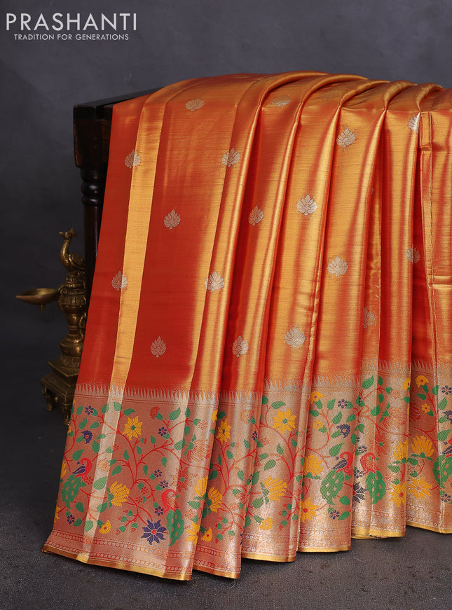 Tissue paithani saree dual shade of reddish gold with zari woven buttas and zari woven paithani style border