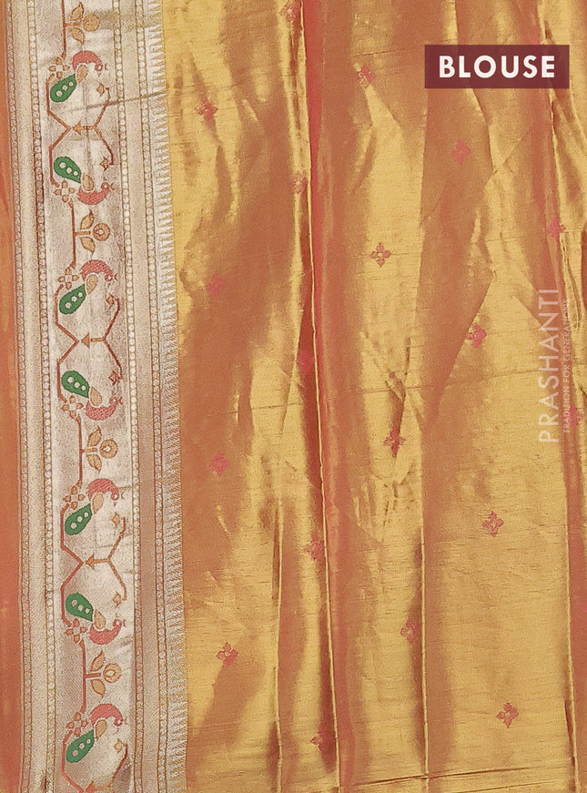 Tissue paithani saree dual shade of peach pink with zari woven buttas and zari woven paithani style border
