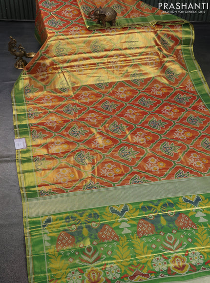 Tissue paithani saree dual shade of reddish gold and green with allover ikat thread weaves and rettapet border