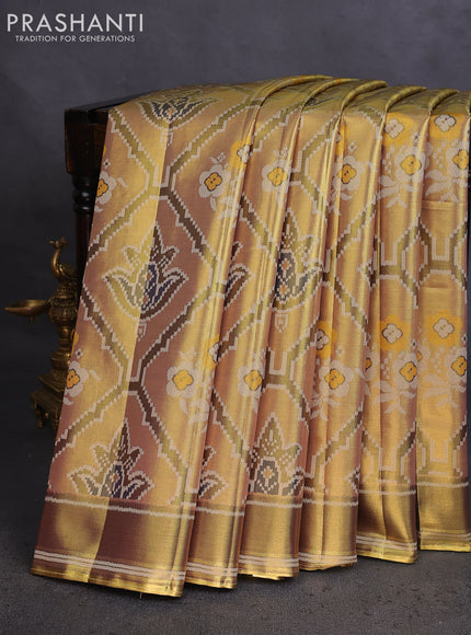 Tissue paithani saree dual shade of gold and mehendi green with allover ikat thread weaves and rettapet border