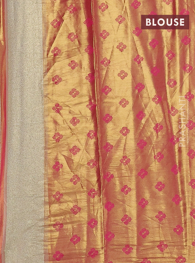 Tissue paithani saree light green and pink with allover ikat thread weaves and rettapet border