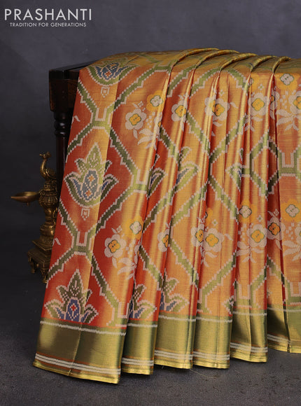 Tissue paithani saree dual shade of gold and green with allover ikat thread weaves and rettapet border