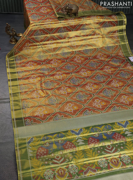 Tissue paithani saree dual shade of gold and green with allover ikat thread weaves and rettapet border