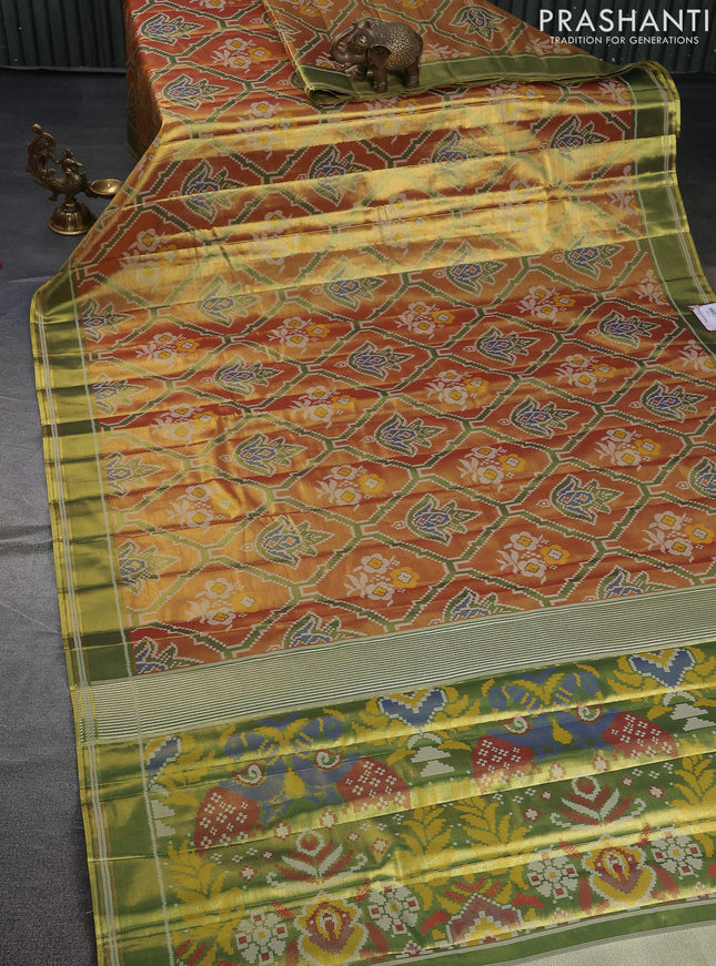 Tissue paithani saree dual shade of gold and green with allover ikat thread weaves and rettapet border