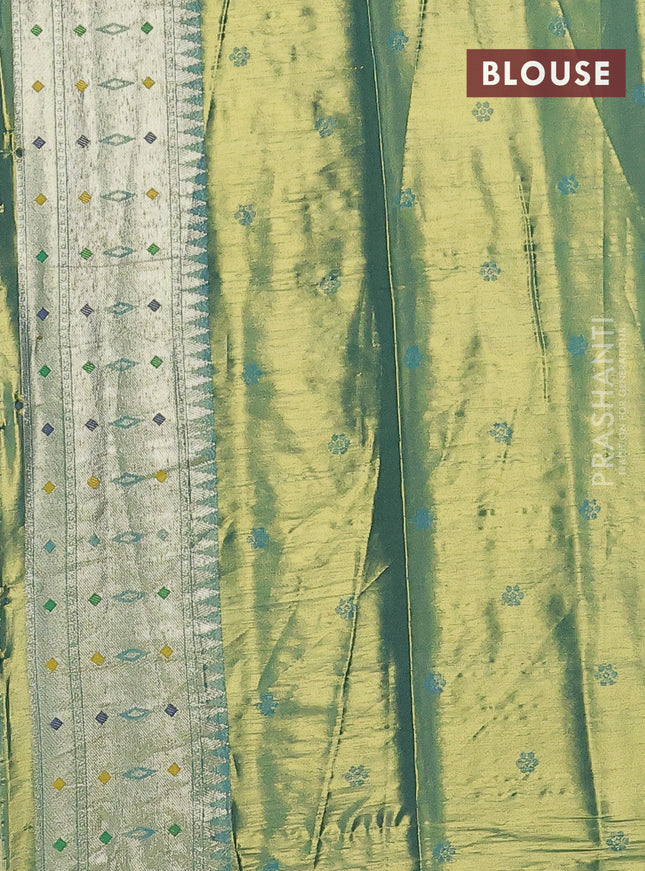 Tissue paithani saree dual shade of teal blue with allover floral zari weaves and zari woven paithani style border