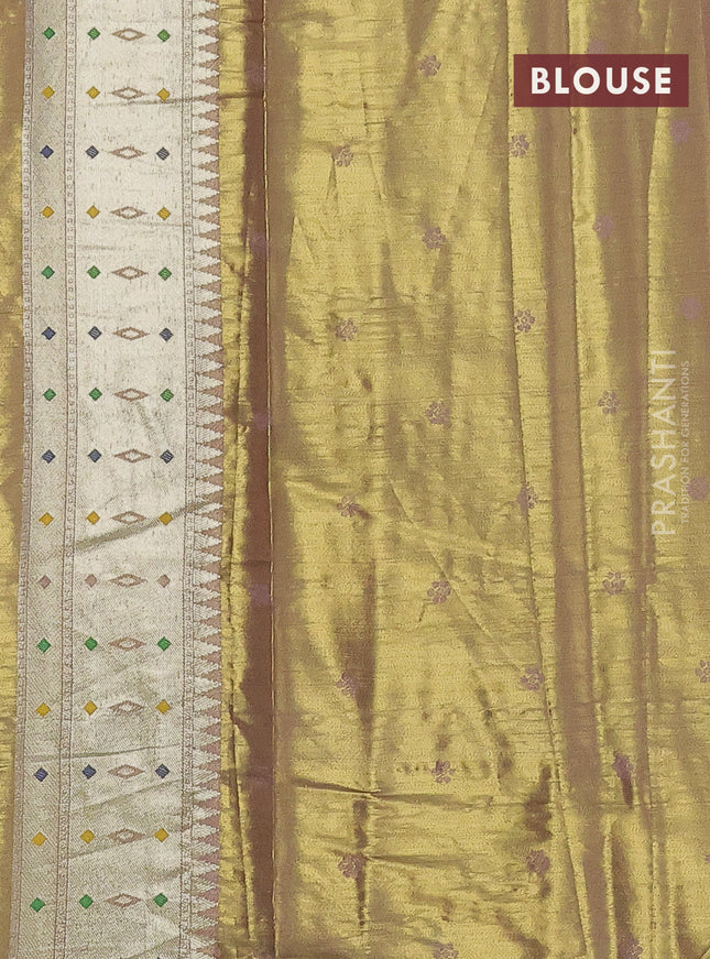 Tissue paithani saree dual shade of gold and pastel pink with allover floral zari weaves and zari woven paithani style border