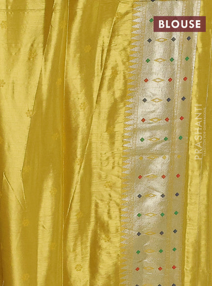 Tissue paithani saree yellow with allover floral zari weaves and zari woven paithani style border