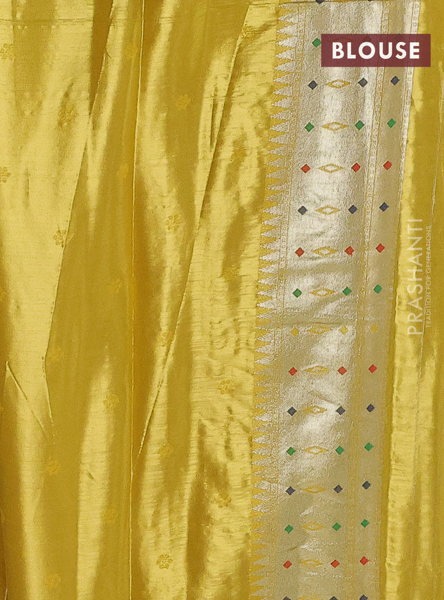 Tissue paithani saree yellow with allover floral zari weaves and zari woven paithani style border