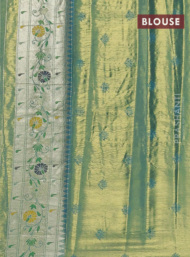 Tissue paithani saree dual shade of teal blue with zari woven buttas and zari woven paithani style border