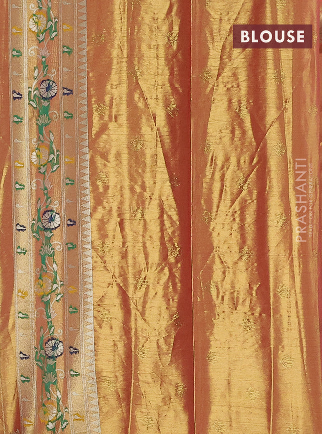 Tissue paithani saree dual shade of peach pink with zari woven buttas and zari woven paithani style border