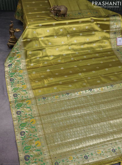 Tissue paithani saree mehendi green with zari woven buttas and zari woven paithani style border