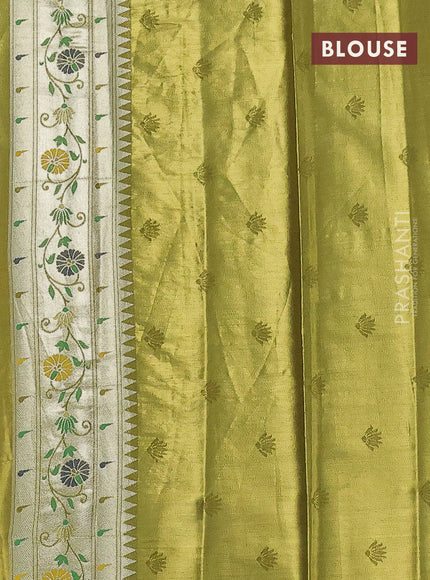Tissue paithani saree mehendi green with zari woven buttas and zari woven paithani style border
