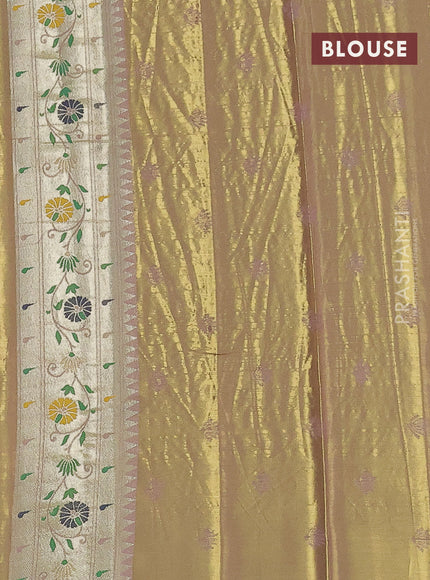Tissue paithani saree dual shade of gold and pastel pink with zari woven buttas and zari woven paithani style border
