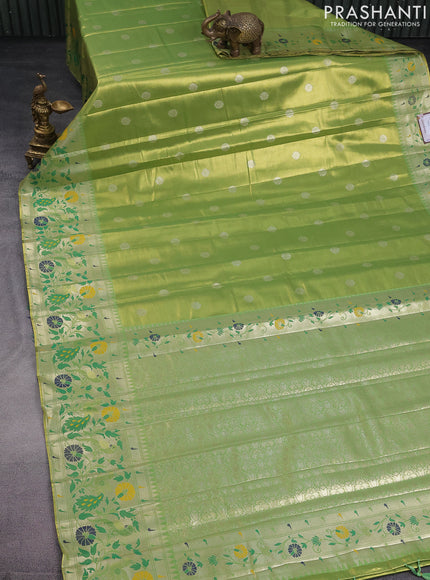 Tissue paithani saree light green with zari woven buttas and zari woven paithani style border