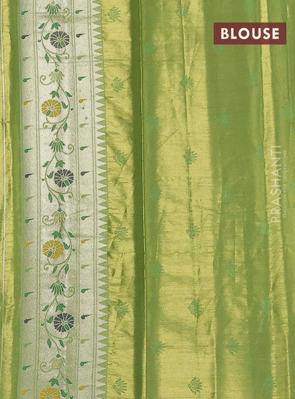 Tissue paithani saree light green with zari woven buttas and zari woven paithani style border
