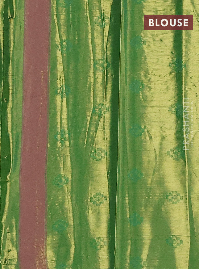 Tissue paithani saree dual shade of peach pink and green with allover ikat thread weaves and paithani style border