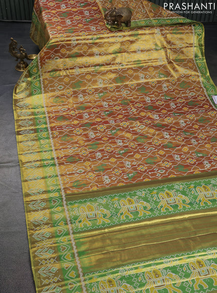 Tissue paithani saree dual shade of goldish maroon and green with allover ikat thread weaves and paithani style border