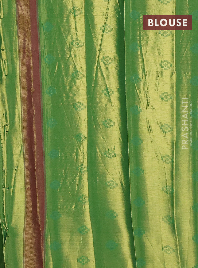 Tissue paithani saree dual shade of goldish maroon and green with allover ikat thread weaves and paithani style border