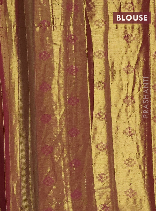 Tissue paithani saree mehendi green and magenta pink with allover ikat thread weaves and paithani style border