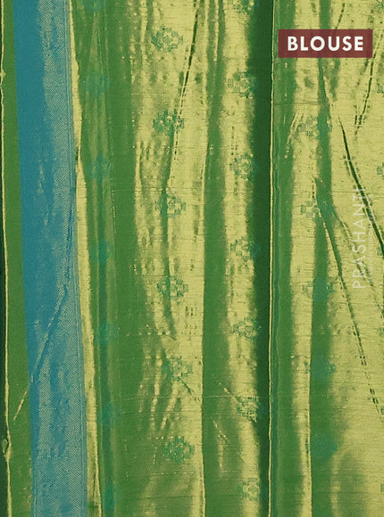 Tissue paithani saree dual shade of teal blue and green with allover ikat thread weaves and paithani style border