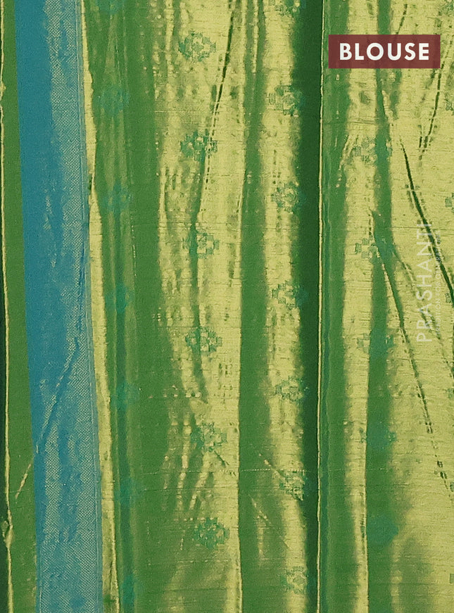 Tissue paithani saree dual shade of teal blue and green with allover ikat thread weaves and paithani style border