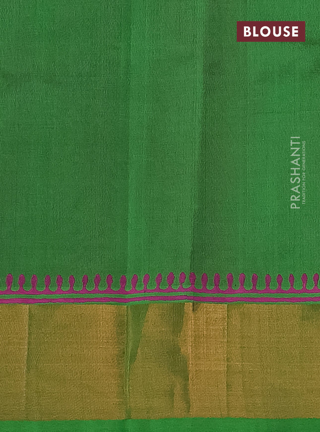 Silk cotton block printed saree pink and light green with prints and zari woven border