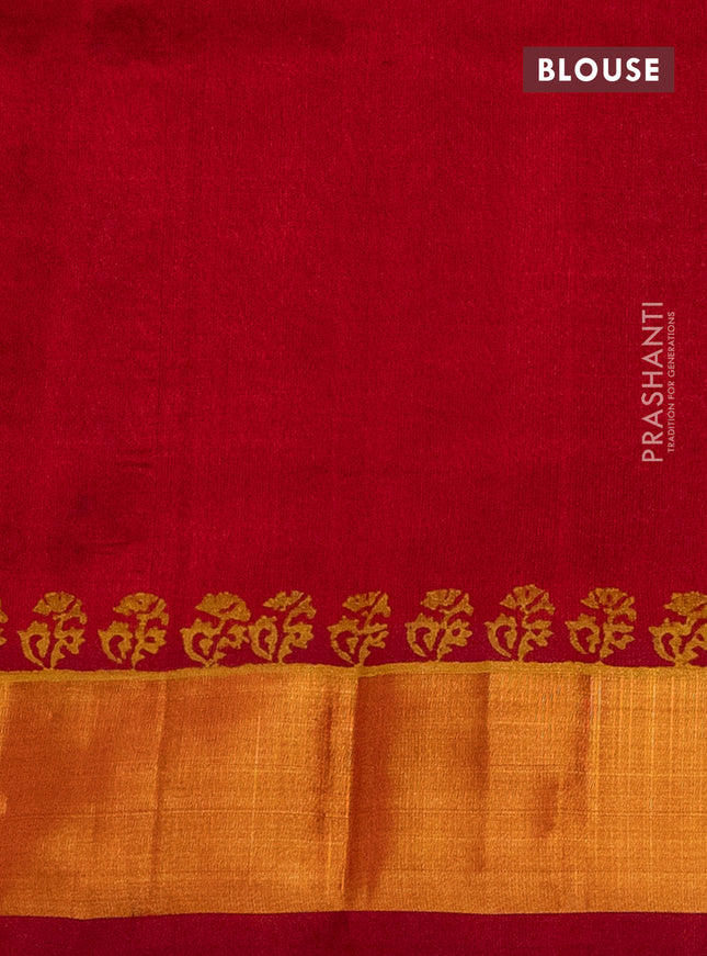 Silk cotton block printed saree red with butta prints and zari woven border