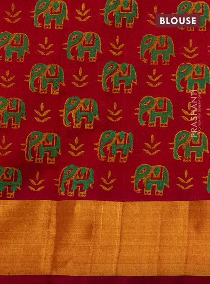Silk cotton block printed saree maroon with butta prints and zari woven border