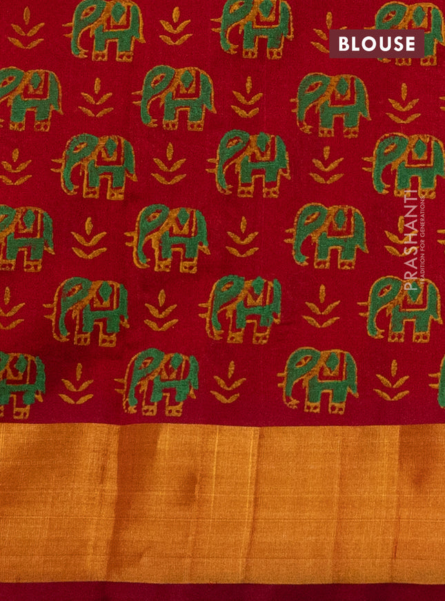Silk cotton block printed saree maroon with butta prints and zari woven border