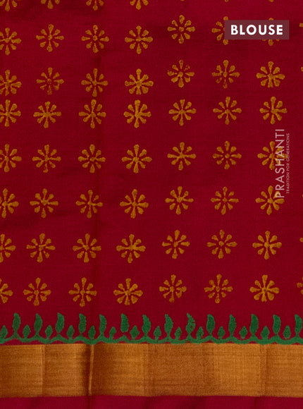 Silk cotton block printed saree maroon with butta prints and zari woven border