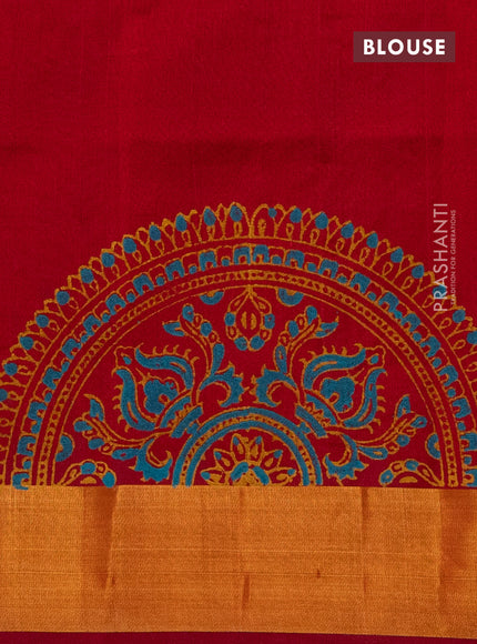 Silk cotton block printed saree maroon with butta prints and zari woven border