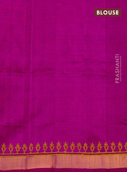 Silk cotton block printed saree magenta pink with butta prints and zari woven border