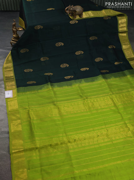 Silk cotton saree bottle green and light green with zari woven buttas and annam zari woven border