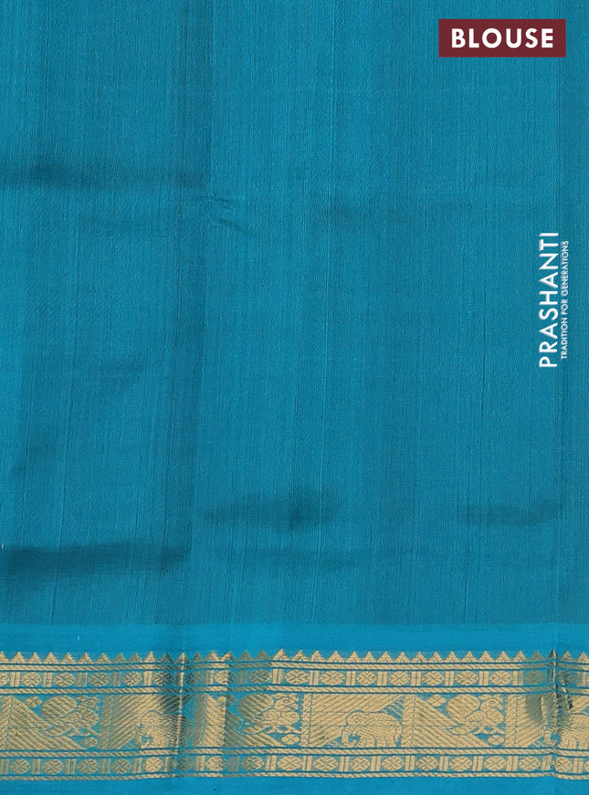 Silk cotton saree maroon and teal blue with annam zari woven buttas and zari woven border