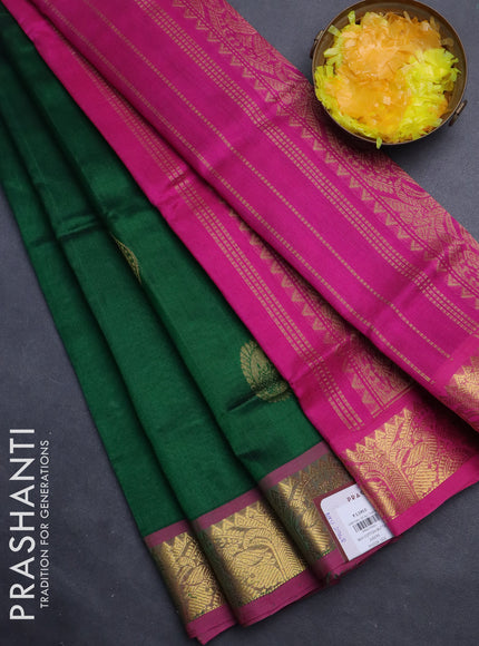 Silk cotton saree green and magenta pink with zari woven buttas and zari woven border