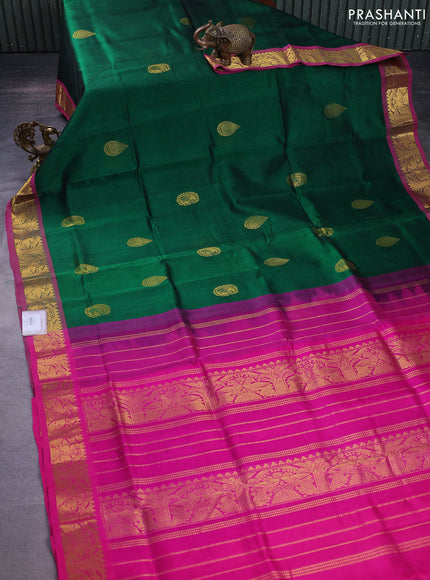 Silk cotton saree green and magenta pink with zari woven buttas and zari woven border