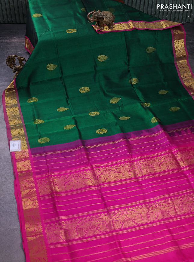 Silk cotton saree green and magenta pink with zari woven buttas and zari woven border