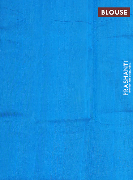 Silk cotton saree light green and cs blue with zari woven buttas and temple design zari woven border