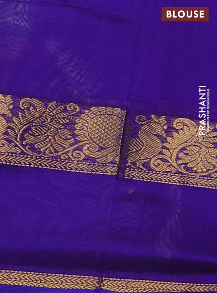 Silk cotton saree teal shade and blue with checked pattern & buttas and rettapet zari woven border