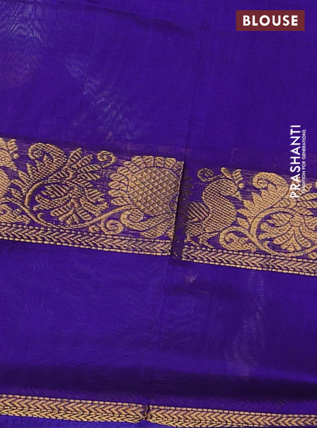 Silk cotton saree teal shade and blue with checked pattern & buttas and rettapet zari woven border