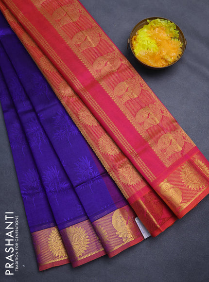 Silk cotton saree blue and dual shade of pink with allover self emboss jacquard and zari woven border