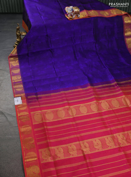 Silk cotton saree blue and dual shade of pink with allover self emboss jacquard and zari woven border
