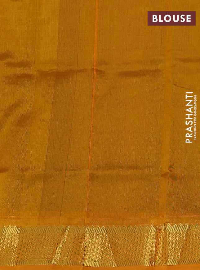 Silk cotton saree light green and mustard yellow with allover self emboss jacquard and zari woven border