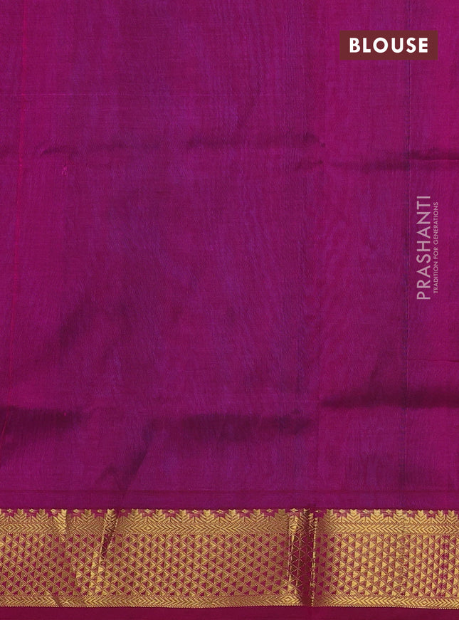 Silk cotton saree dual shade of cs blue and magenta pink with allover self emboss jacquard and zari woven border