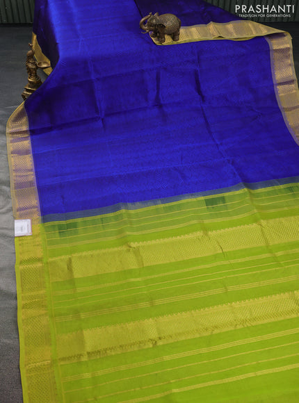 Silk cotton saree blue and light green with allover self emboss jacquard and zari woven border