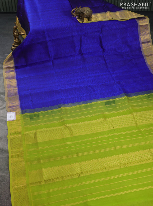 Silk cotton saree blue and light green with allover self emboss jacquard and zari woven border