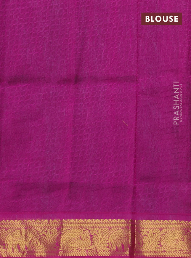 Silk cotton saree teal green and pink with allover self emboss jacquard and annam zari woven border